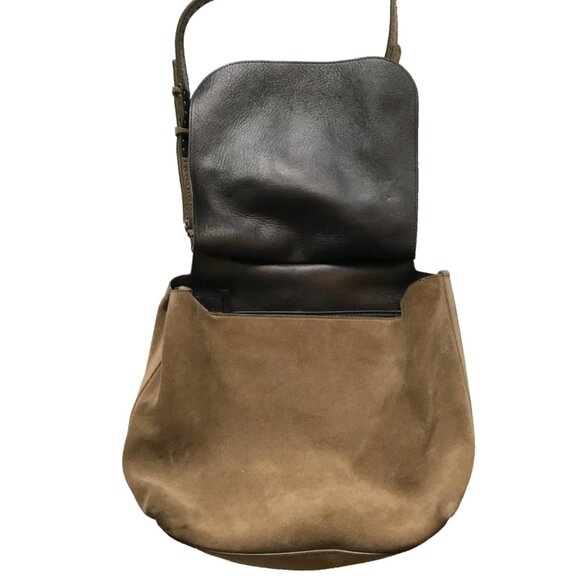 The ROW Sideby Suede Shoulder Messenger Saddle Bag Purse Womens Sage Crossbody - Picture 4 of 16